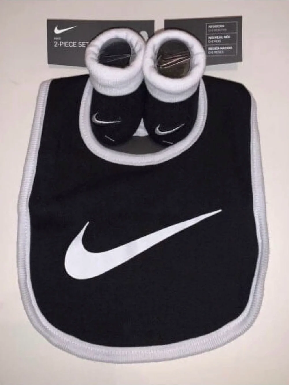 Nike Black and White Baby Bib with Matching Booties